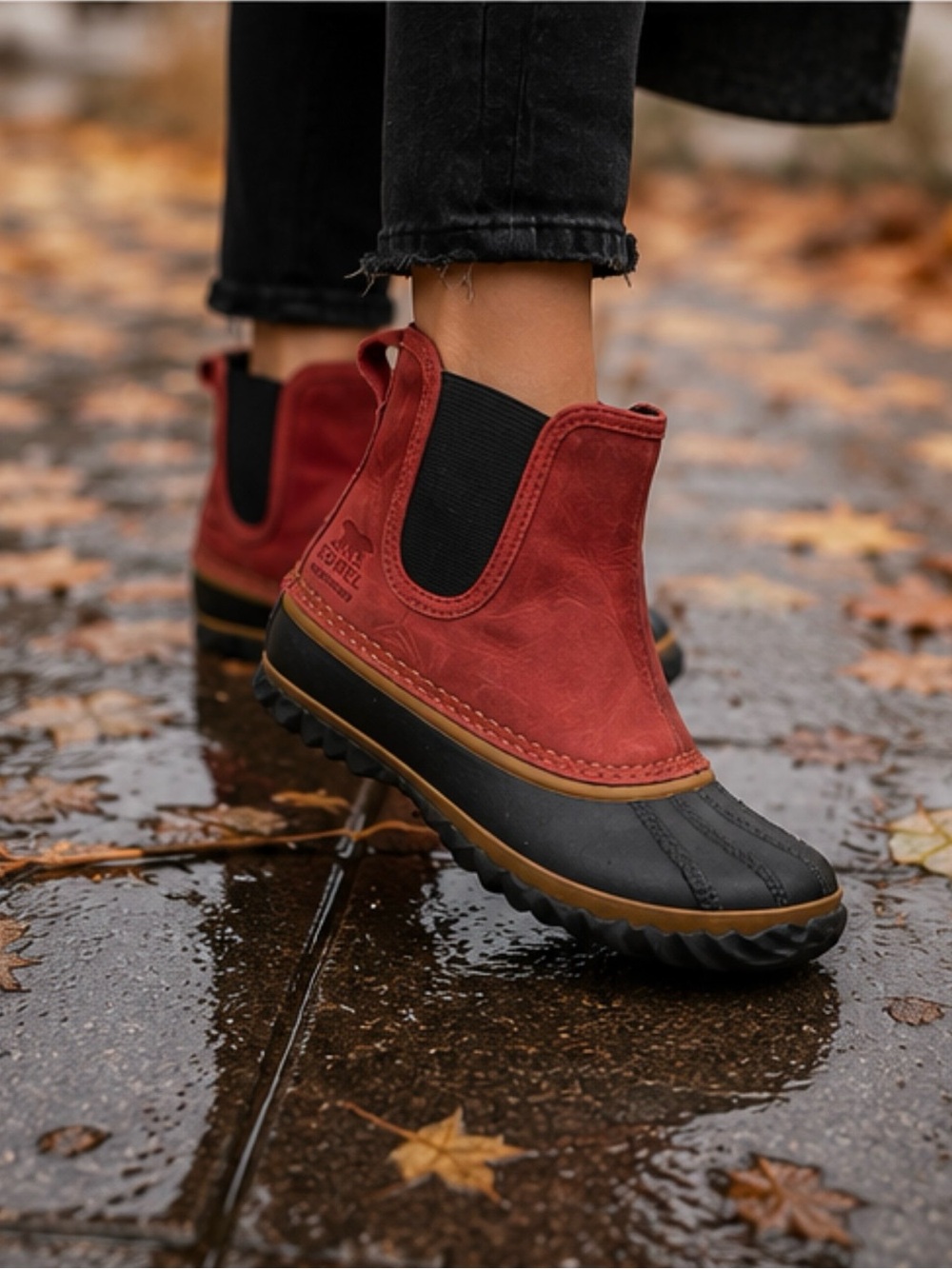 Sorel Out N About Chelsea Waterproof Duck Boots Red Leather US 6